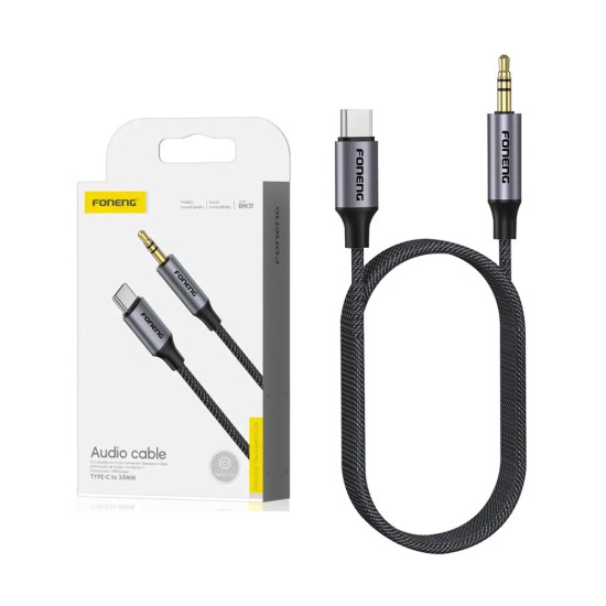 Foneng Metal AUX Audio Cable BM31 Male 3.5mm to Type C 1m Black